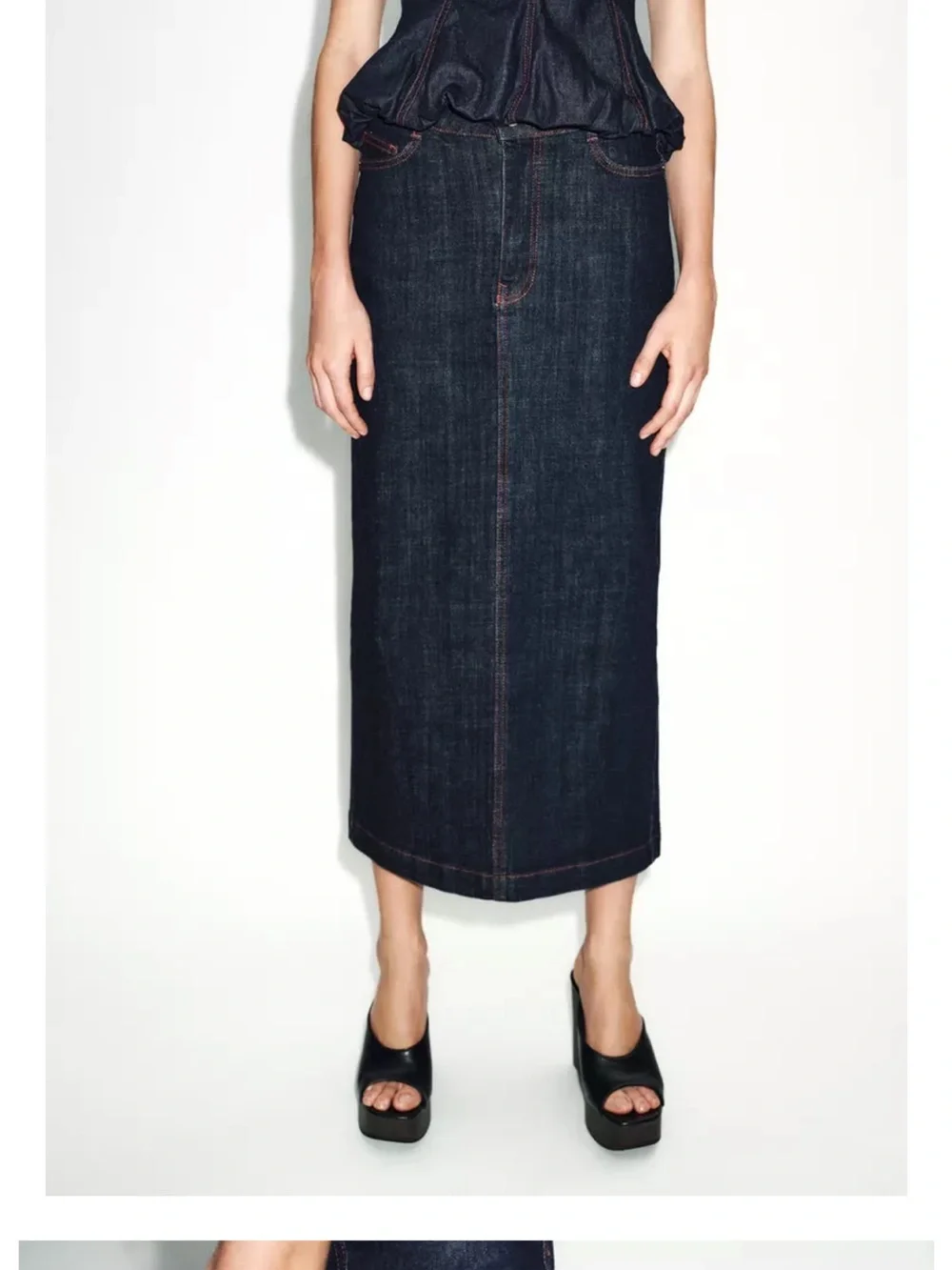 Zara Denim Balloon Halter Top and midi Skirt Set